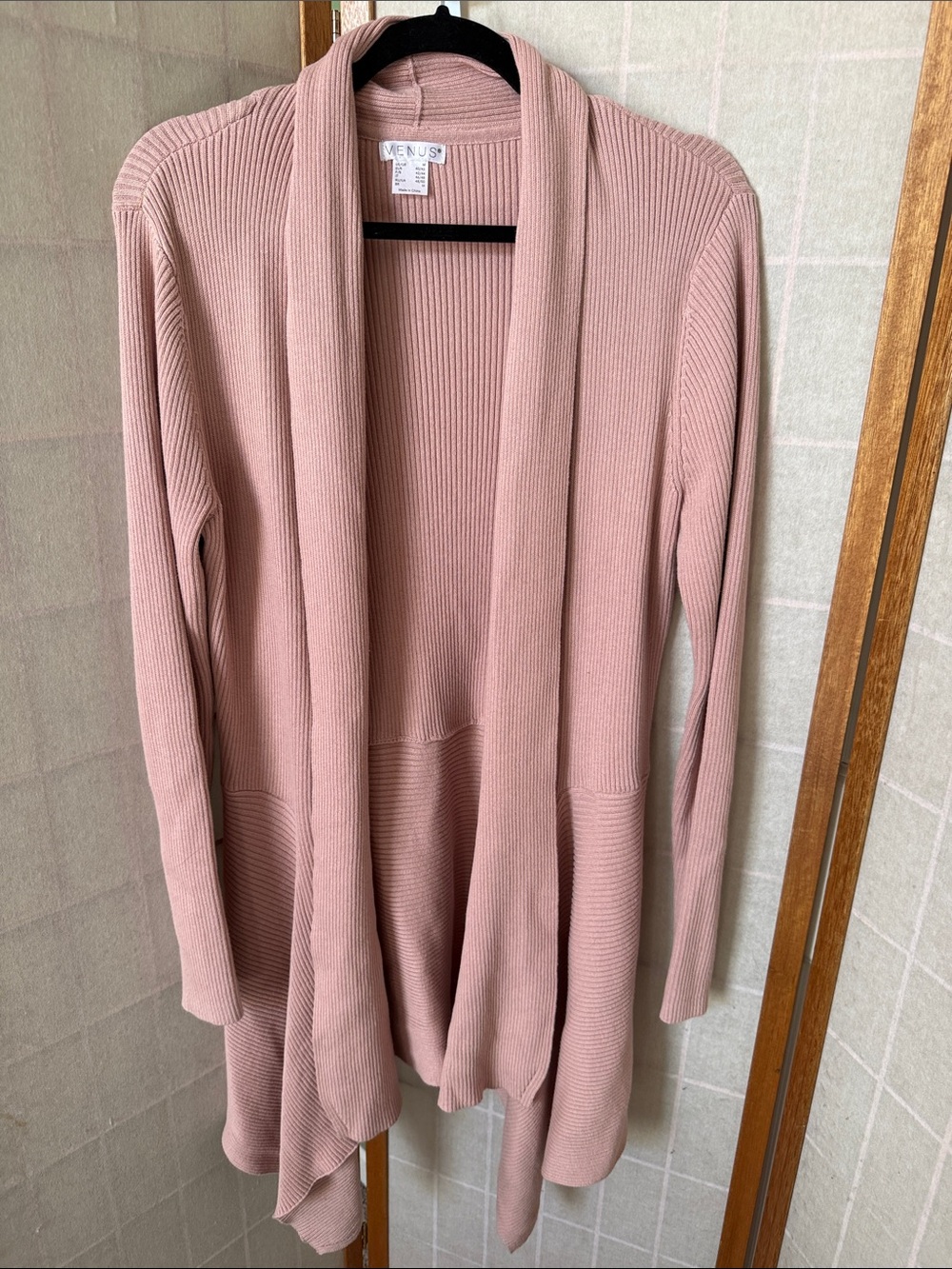 Venus Ribbed Open-Front Cardigan - Dusty Pink Sz M